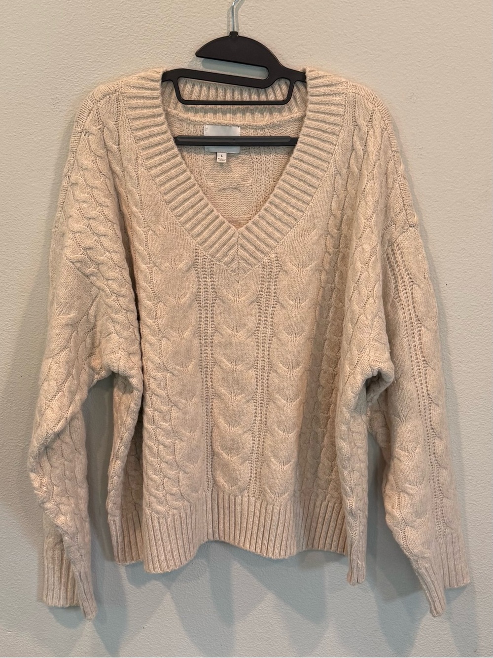 Pink Rose Women’s Large Ivory Cable Knit Sweater Pullover Long Sleeve